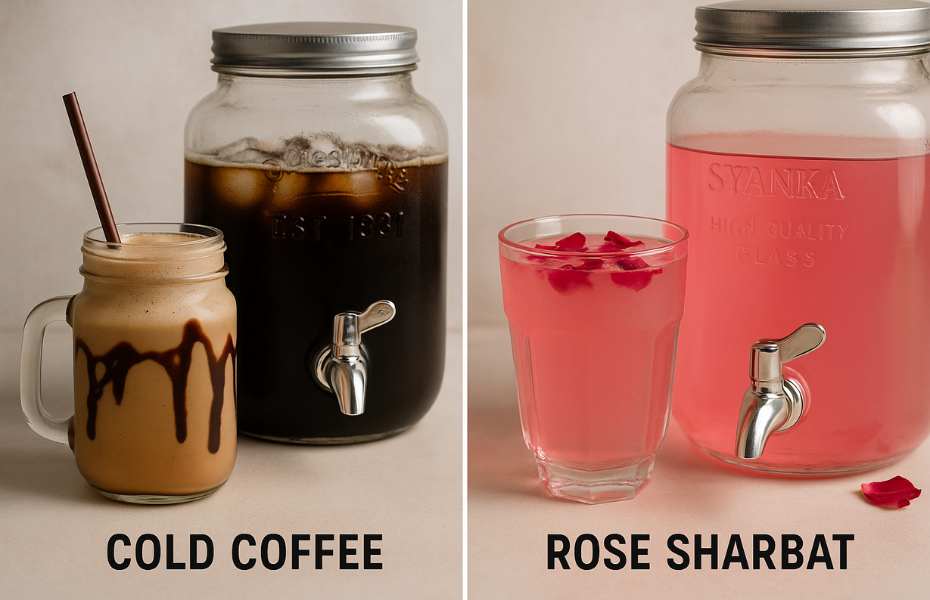 Cold Coffee and rose sharbat