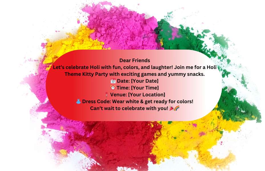 Invitation for holi theme kitty party