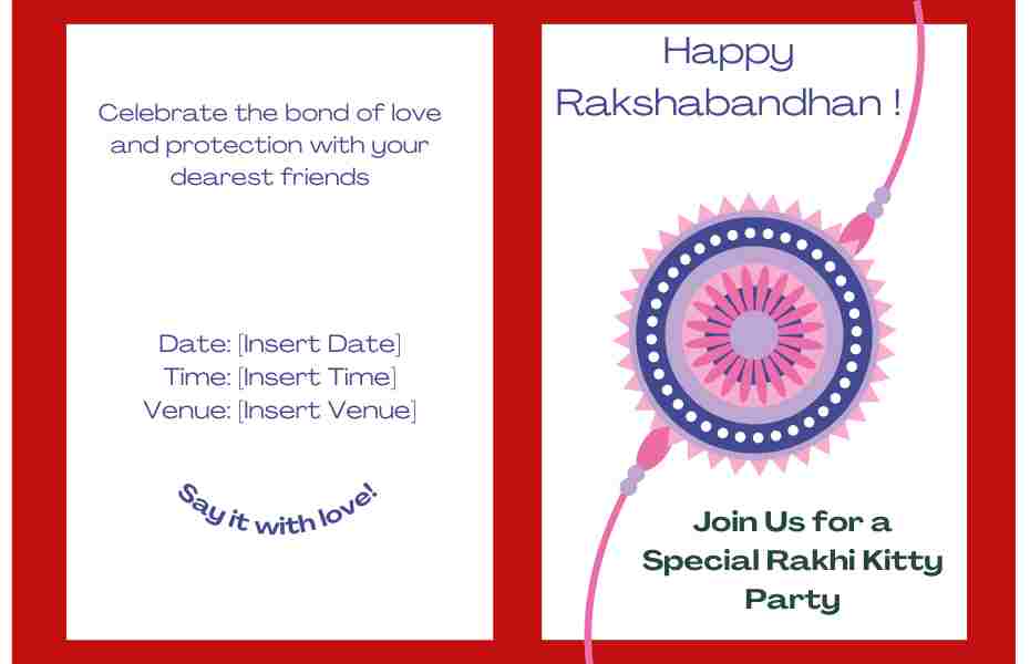 Invitation card for raksha bandhan theme kitty party