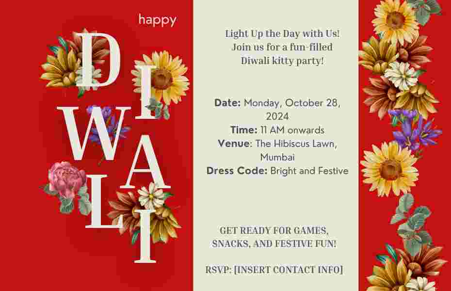 Diwali Theme Kitty Party Invitation Card