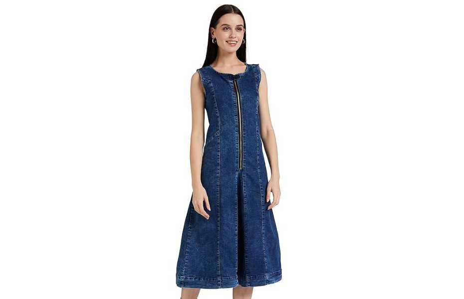 Denim A-Line Midi Dress