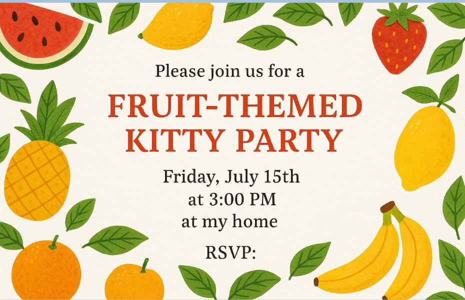 Invitation for fruit theme kitty party