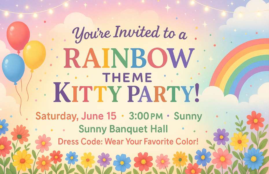 Invitation for Rainbow Theme Kitty Party