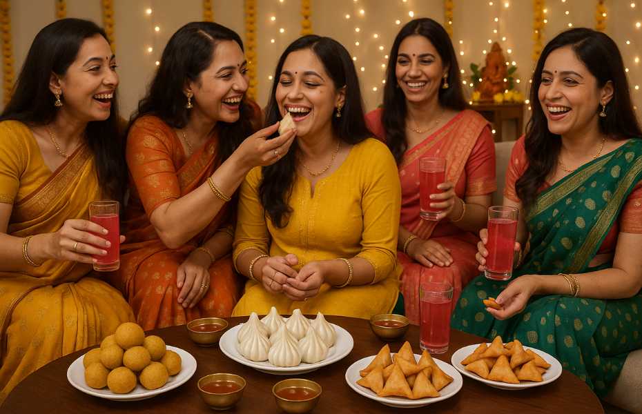 Traditional snacks like modaks and laddoos for kitty party